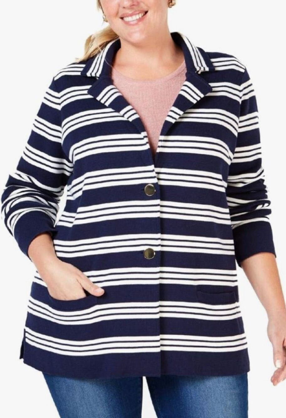 Charter CIub Cotton Striped Sweater Blazer Intrepid Blue Plus Size 3X